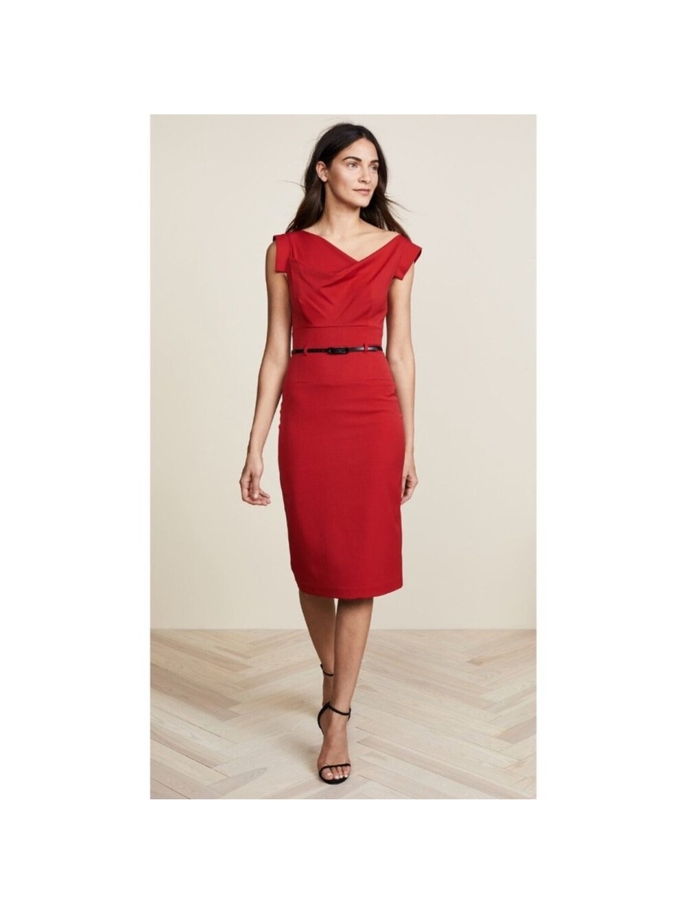 Black Halo Red Sculpted Sheath Dress